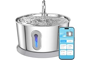 HAJXM Wireless Cat Water Fountain, 135oz/4L Automatic Smart Pet Fountain Stainless Steel Dog Water Dispenser with 2.4GHz Wi-Fi App Control & 2 Replacement Filters & for Cats Inside, Dog, Multiple Pets