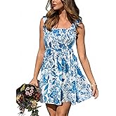 CUPSHE Women's Floral Boho Mini Sundress Sleeveless Smocked Ruffle Strap Flowy Short Dress Spring Summer Beach Vacation Dress