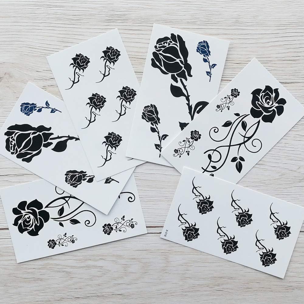 Black Rose temporary tattoos for women sexy 6 Pcs by Yesallwas,rose Tattoo Sticker Fake Tattoos for kids girls,waterproof and Long Lasting sexy body tattoos -small black rose,fake flower,floral tattoo - Image 4