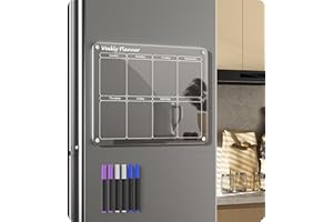 ACINA Acrylic Magnetic Weekly Calendar for Fridge, Clear Magnetic Dry Erase Board Calendar for Fridge, Reusable Planner Whiteboard Calendar Includes 6 Markers 3 Colors (Weekly Calendar)