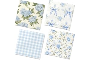 CMUSKO 40Pcs Floral Napkins-Blue White Party Supplies One Napkin with 4Patterns,Vintage Flower Tea Party Decorations for Birthday,Baby Shower