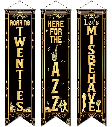 Roaring 20s Party Banner – Schwarz-Gold, 180x110 Cm, Vintage-Deko Für 1920er Jahre Mottoparty