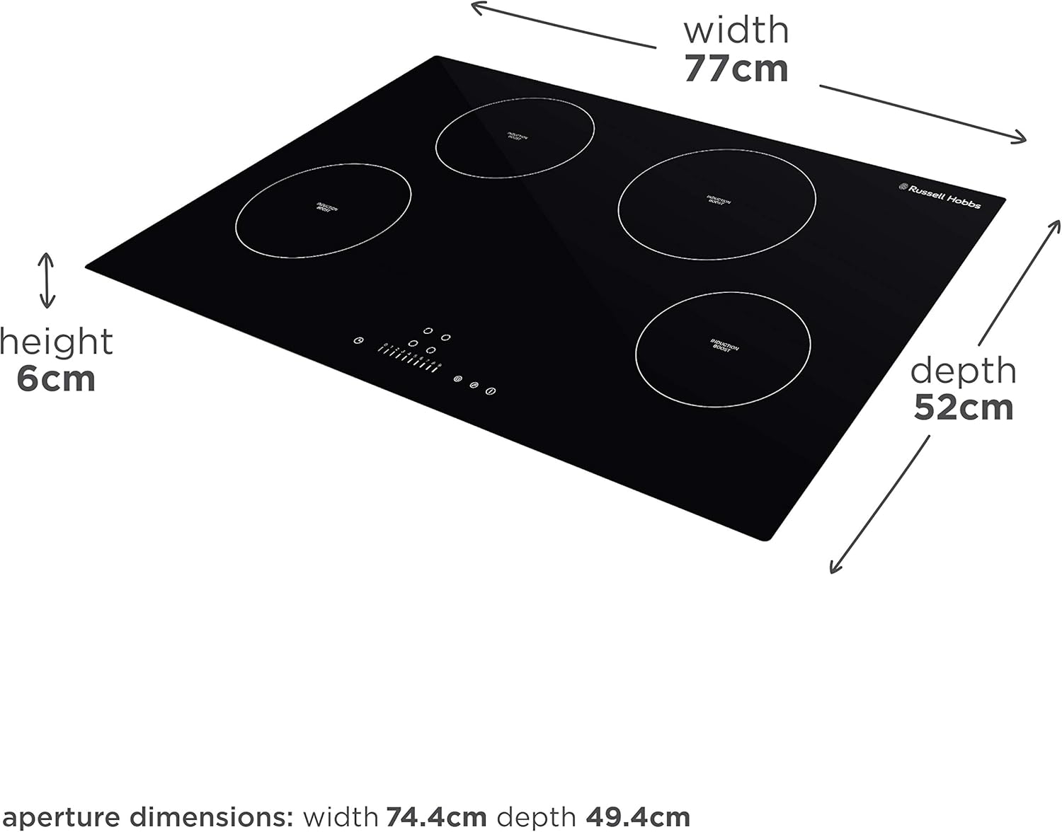 Russell Hobbs Midnight RH77IH501B 77cm Black Glass Induction Hob with