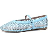 Rihero Mesh Ballet Flats for Women Comfortable Square Toe Ballerina Flats Buckle Strap Casual Fishnet Flat Shoes