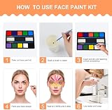 ENJSD Face Paint Kit 14 Pcs Kids Adults 10 Water Based Colors 2 Brushes Sponges view 6