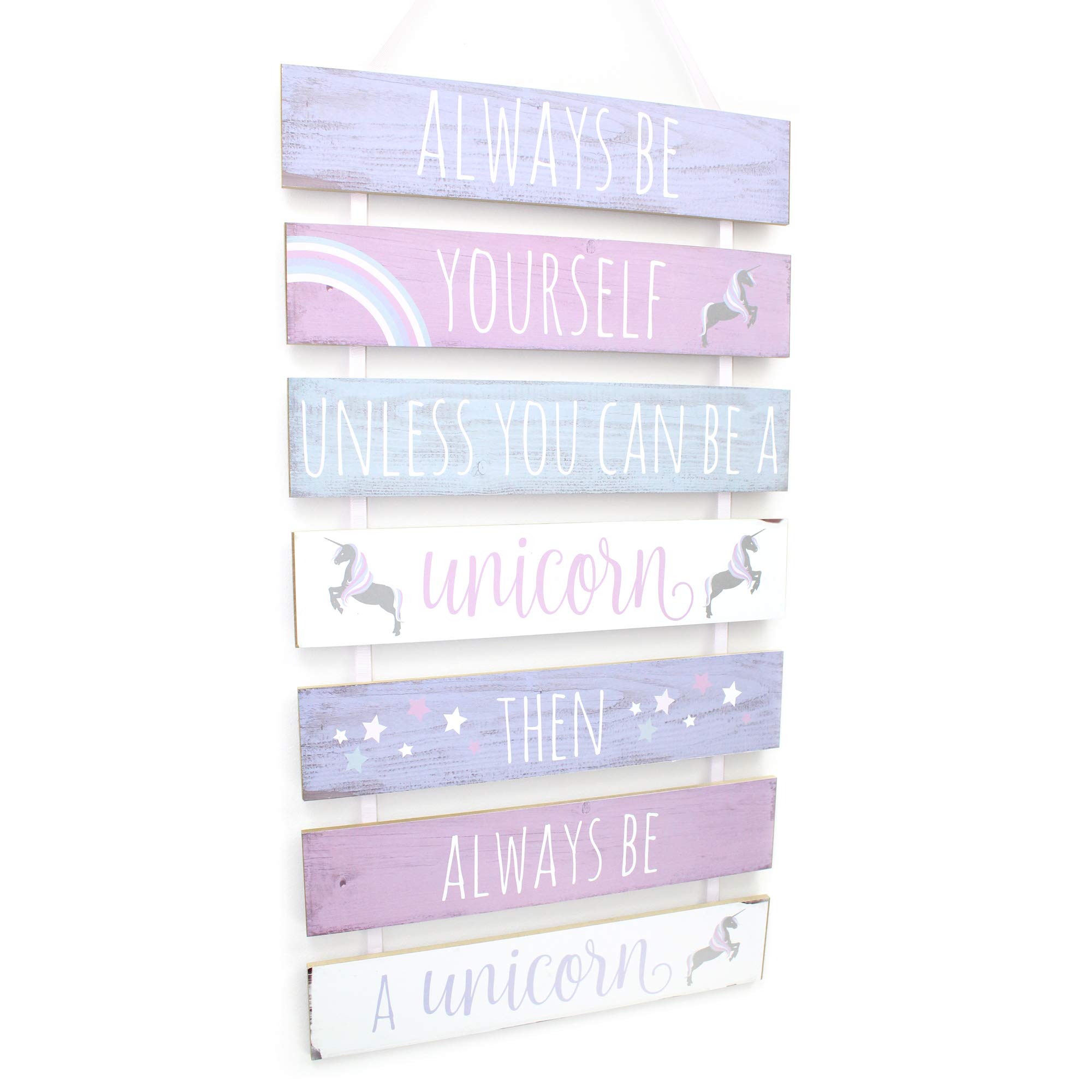 Carousel Home and Gifts - 7-Tier Hanging Wooden Unicorn Plaque Sign - Be Yourself, Unless You Can Be One, Then Always One