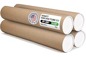 Cardboard Mailing Tubes, 4" x 24" with Plastic Caps, Pack of 4 - USA-Made USPS Approved Poster Tube for Documents & Blueprint