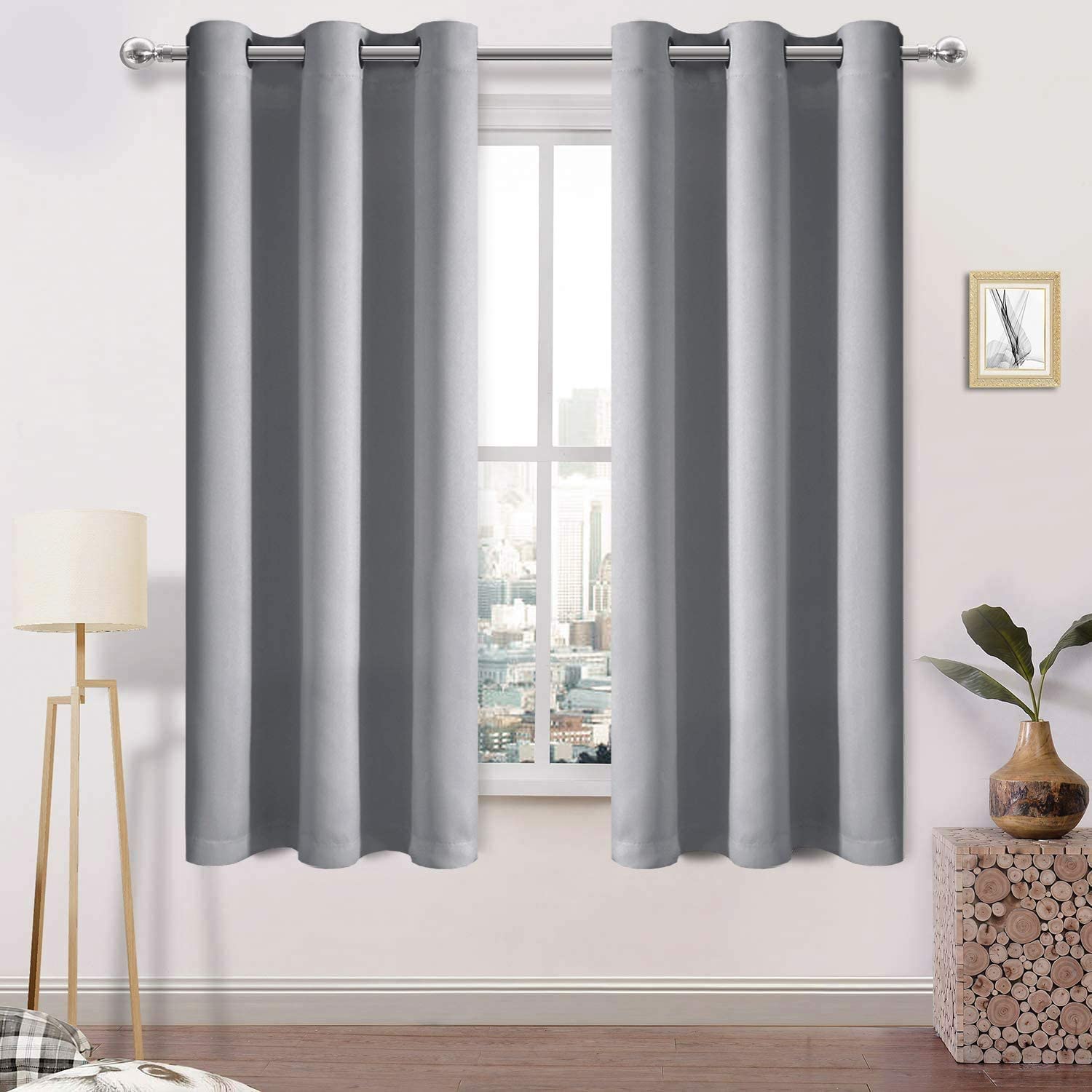 DWCN Silver Grey Curtains for Living Room Blackout Curtains for Bedroom Eyelet Window Treatments Curtain 46 x 72 Inch 2 Panels
