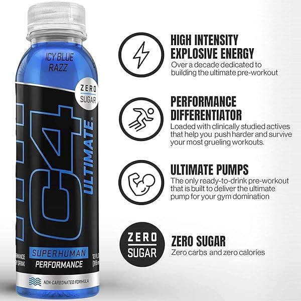 C4 ULTIMATE NON-CARBONATED ZERO SUGAR ENERGY DRINK, PRE WORKOUT DRINK + BETA ALANINE, 12 FL OZ (PACK OF 12)