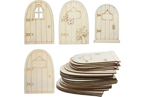 AUEAR, 24 Pack Unpainted Fairy House Doors Mini Wooden Miniature Garden Door for DIY Craft 4 Styles