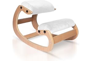 Ecordesk Ergonomic Kneeling Chair, Adjustable Seat - Office Chair for Desk, Posture Corrector, Premium Comfort Cushion, Wooden Rocking Knee Chair (Ivory)
