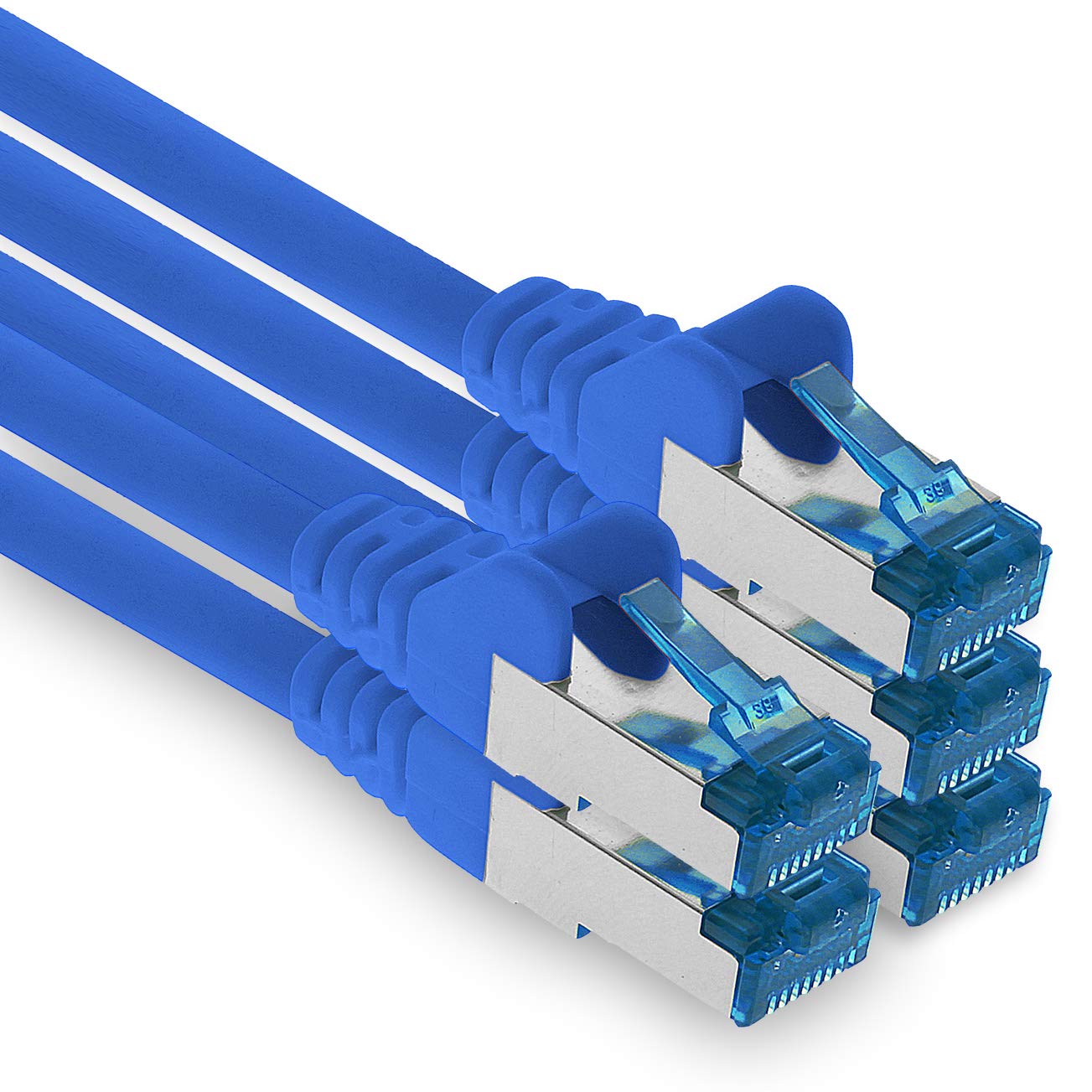 1aTTack.de Patch cable - 5x 3 meter Ethernet, network, LAN cable CAT6a (for gigabit networks, routers, switches, modems with RJ45 input - blue)