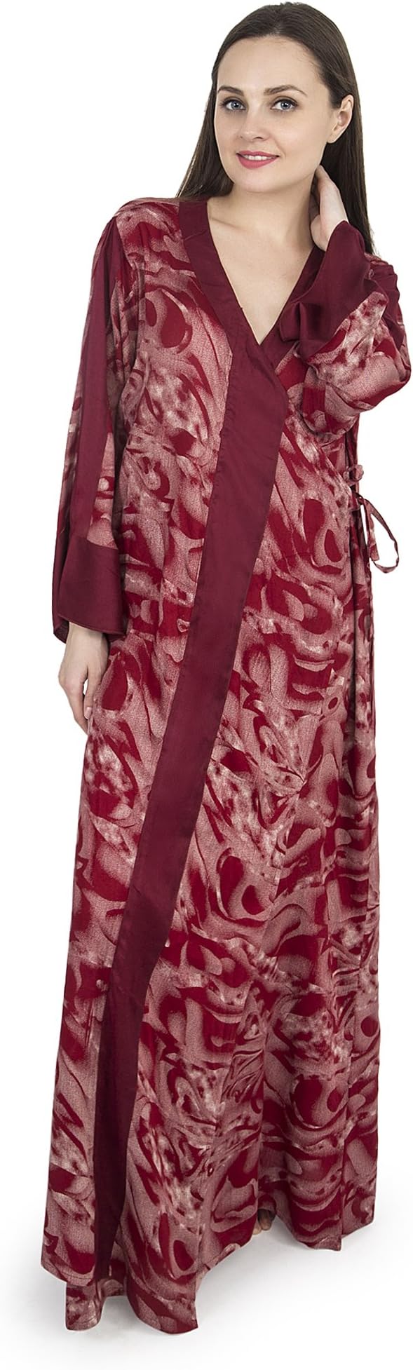 Patrorna Women Cotton Silk Angrakha Wrap Nighty/Night Gown/Night Wear (Maroon, Size S-10XL)