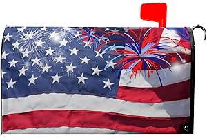 Kcozydecor Fireworks for 4Th of July Independence Day Mailbox Covers Magnetic Standard Size 18"" X 21"",American Flag Patriotic Mailbox Wraps Post Letter Box Cover for Holiday Garden Yard Decor