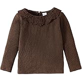 OPAWO Toddler Girl Long Sleeve Shirt Boho Embroidered Collar Ribbed Girls Tshirts Tops Blouse Fall Winter Clothes 12Months-5T