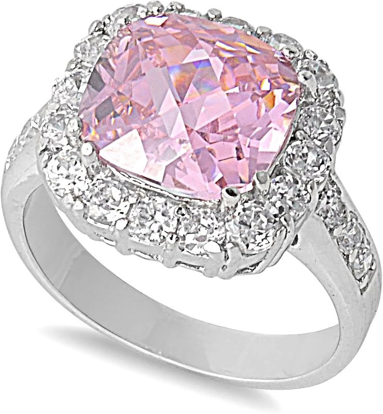Sterling Silver Square Stone Ring with Pink and Clear CZ size 10