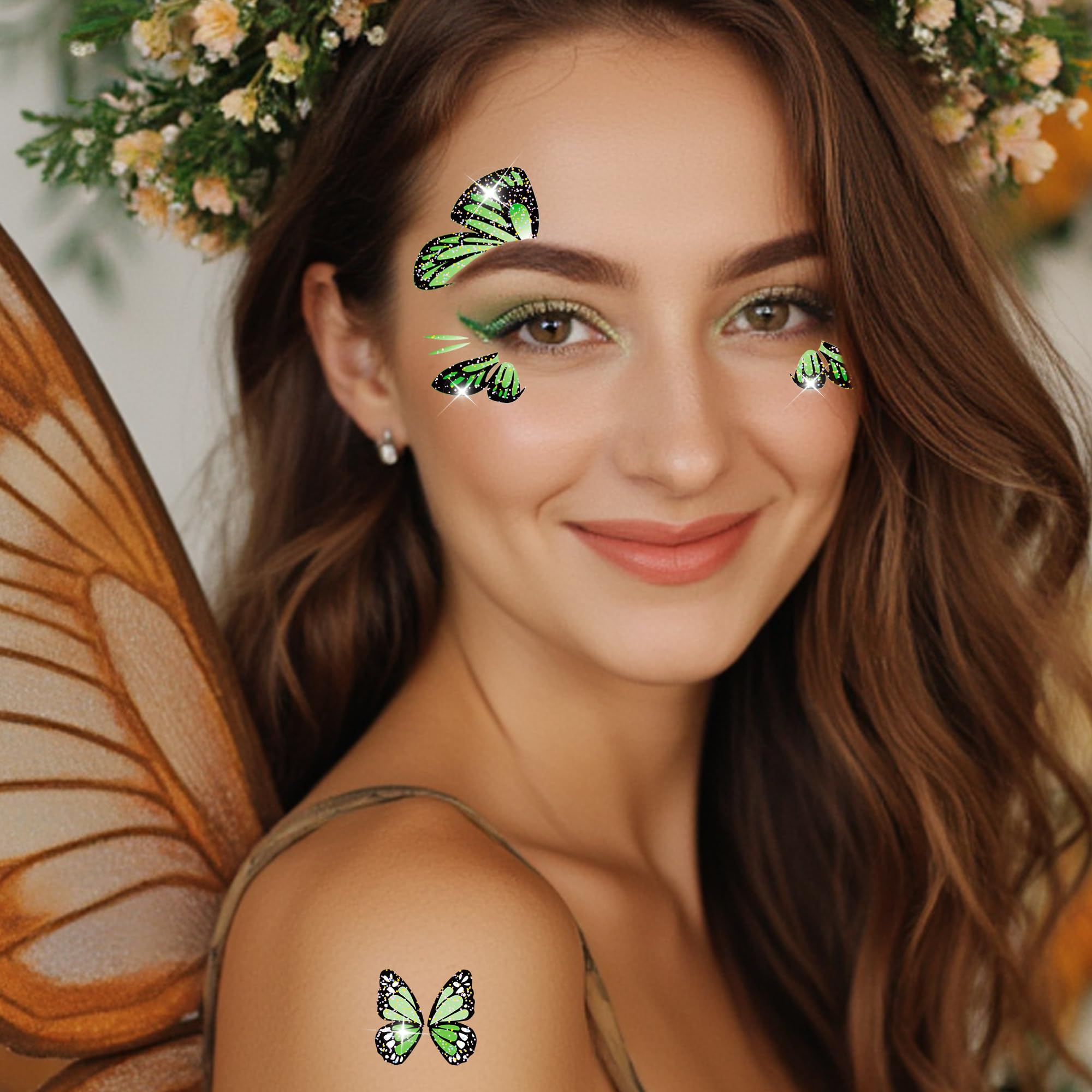JoyfulGlam Glitter Fairy Makeup Kit Accessories For Women Butterfly Face Temporary Tattoos Stickers For Eyes Princess Rave Party Favors Gifts