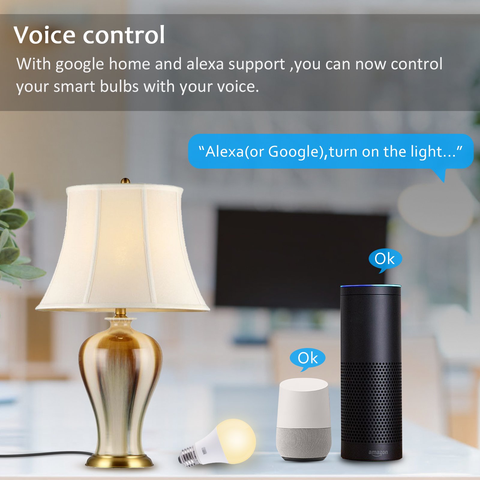 Smalux 800LM Smart LED Birne Wifi Hue Licht A60 9W E27, Warmweiß Timing-Funktion, Fernbedienung durch Smartphone Anwendbar für Alexa und Google Assistant, keine Nabe erforderlich (A60/W 1 Pack) [Energieklasse A+]