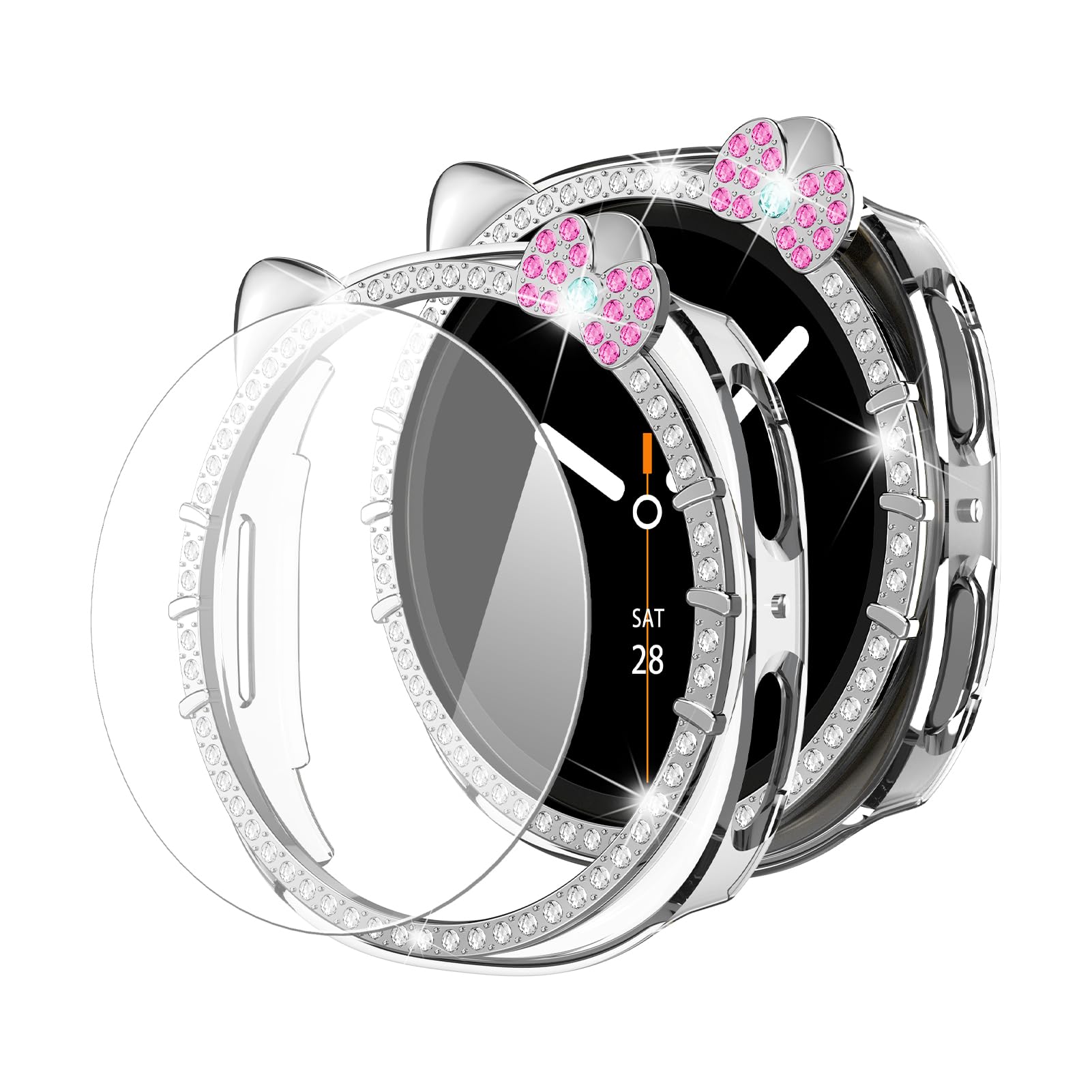 Bling Case for Samsung Galaxy Watch 8 Screen Protector 40mm 44mm for Women,Hard PC Cover+HD Tempered Glass Waterproof Protective Film Full Protection Bumper for Samsung Galaxy Watch 8 Case 40 44 mm