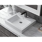 AMASHEN 19" x 17" Bathroom Vessel Sink with One Hole and Overflow Rectangular Ceramic Porcelain Bathroom Vanity Above Counter