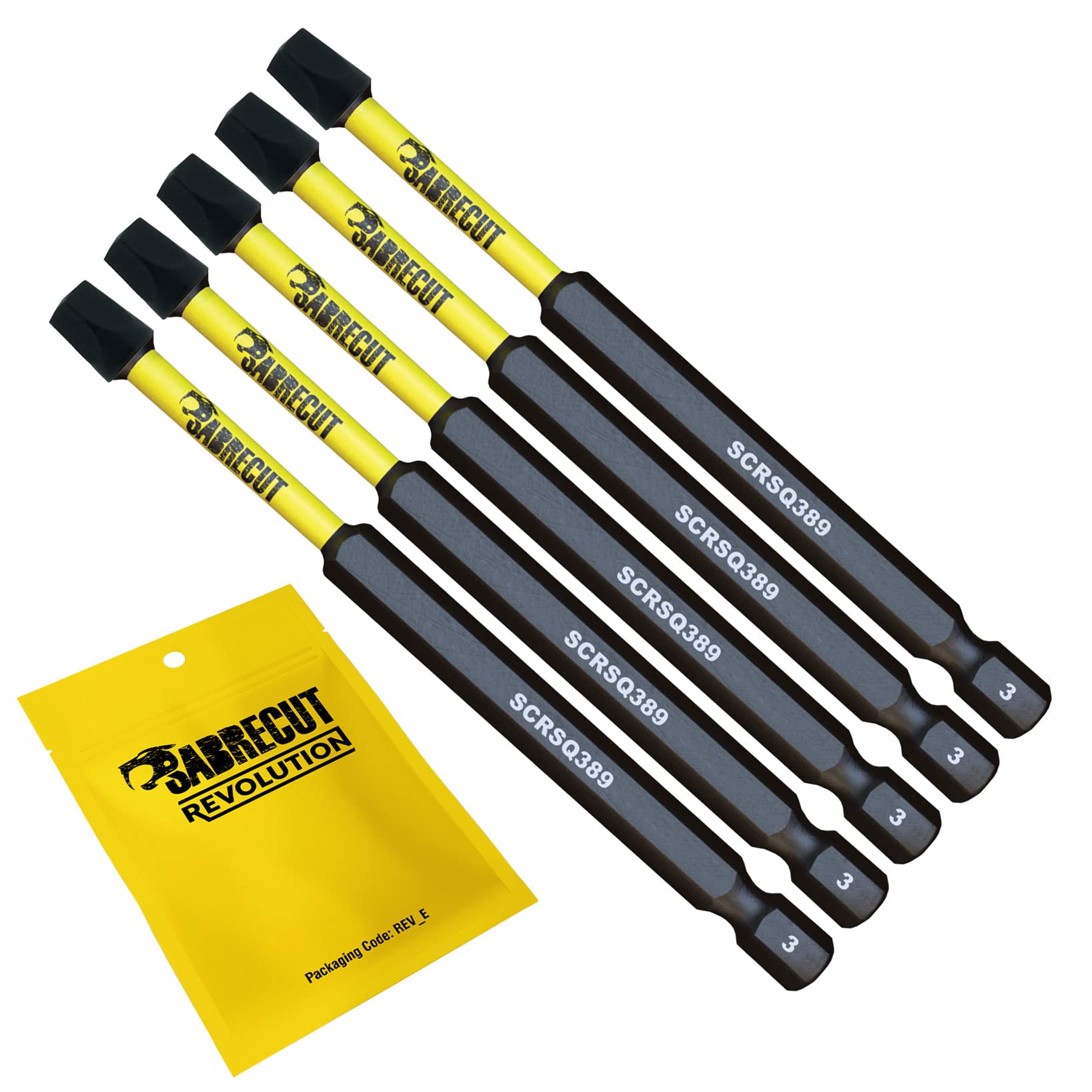5 x SabreCut SCRSQ389_5 89mm SQ3 Square Magnetic Impact Screwdriver Driver Bits Set Single Ended Heavy Duty