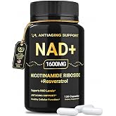 NAD Supplement 1600mg, NAD+ with Resveratrol &amp; Nicotinamide Riboside, Anti-Aging Support, Cellular Energy &amp; Mental Clarity Support, Vegan Non-GMO, 120 Capsules