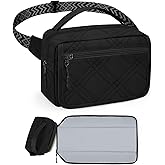 Small Diaper Bag with Portable Changing Pad, Mini Crossbody Diaper FannyPack with Wipes Pocket, Women Waist Bag for Travel (Quilted Black, Large)