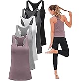 TELALEO 5 Pack Workout Tank Tops for Women, Athletic Racerback Sports Tank Top, Loose Sleeveless Dry Fit Shirts Black/Grey/White/Light Grey/Purple L
