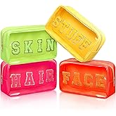 Pinkunn 4 Pcs Preppy Makeup Bags Christmas Chenille Letter Bag Face Skin Hair Stuff Cosmetic Bag Corduroy Makeup Pouch with Zipper Birthday Gifts for Women(Warm Color)