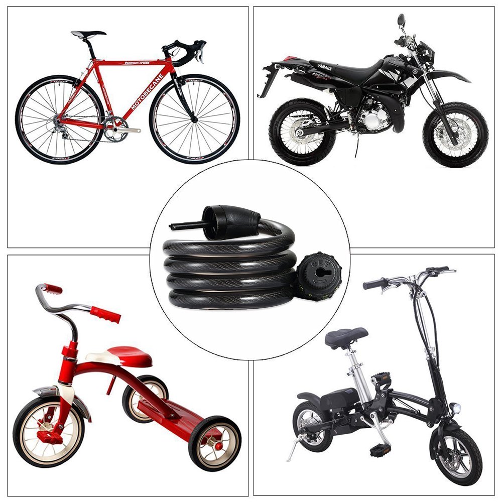 ROADWI Cable Candado de Combinación ,1.2m  Cerradura de Combinacin de 4 Dgitos,Flexible Citadel de Cierre Automatico Candado de Bicicleta,Para Bicicletas, Esqus y Carritos