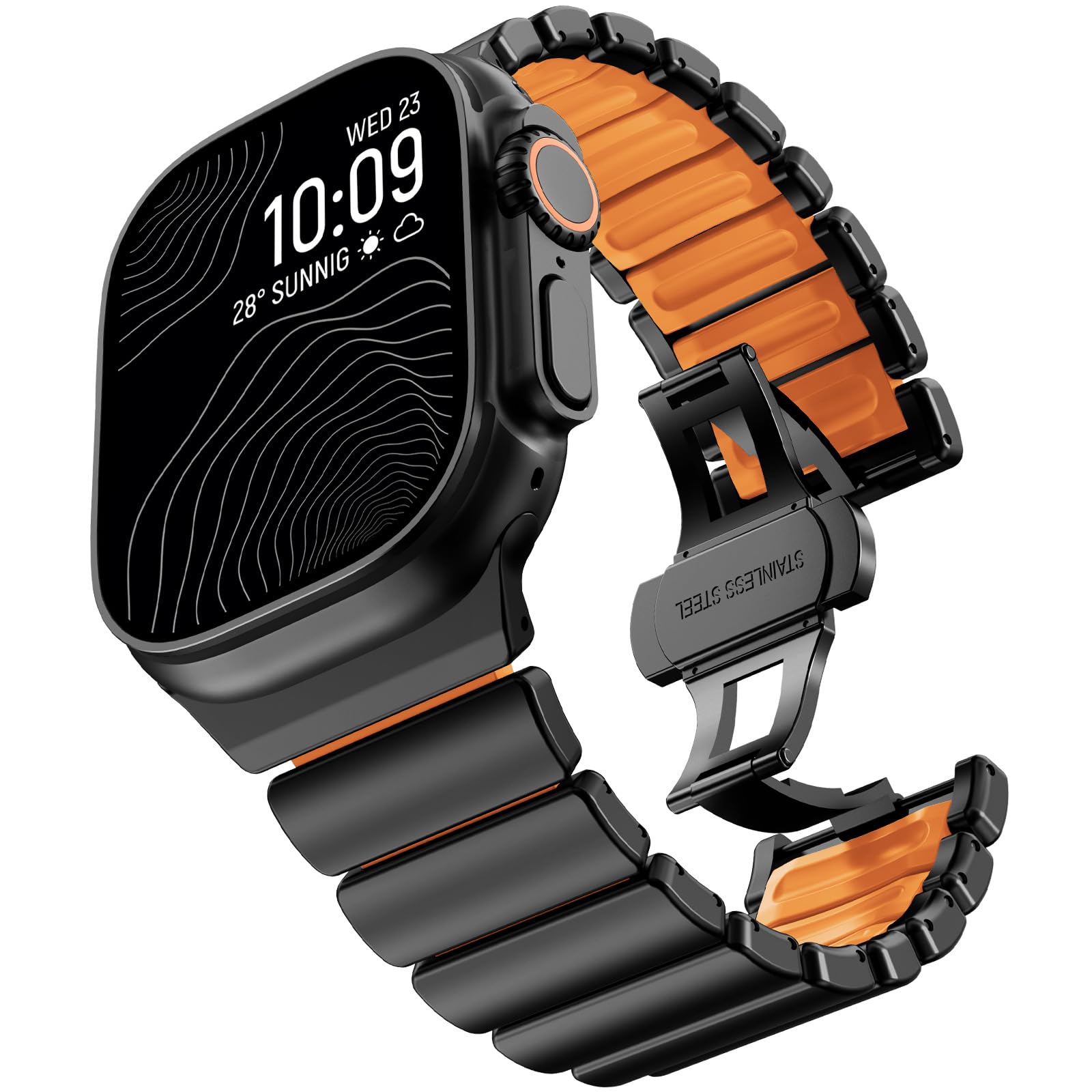 CHANCHY Titanium Band Compatible with Apple Watch Ultra 3/2/1 Band 49mm 46mm 45mm 44mm 42mm, Luxury Band Titanium Silicone Dual-Layer Link for Men iWatch Series 11 10 9 8 7 6 5 4 SE