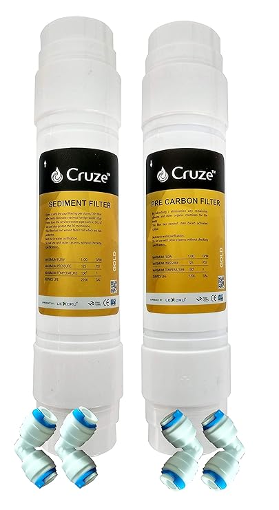 Lexcru CRUZE Gold Pre-Carbon Filter, Sediment Filter with 4 Piece Connectors for RO Water Purifier