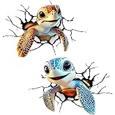 WICVIC 2 Pcs Peeking Sea Turtle Stickers 3D Large Marine Life Vinyl Decals Cute 7 Inch Ocean Animal Cartoon Sticker Car Bumper Tumbler Laptop Bathroom Kitchen Cabinet Gifts for Teens Women