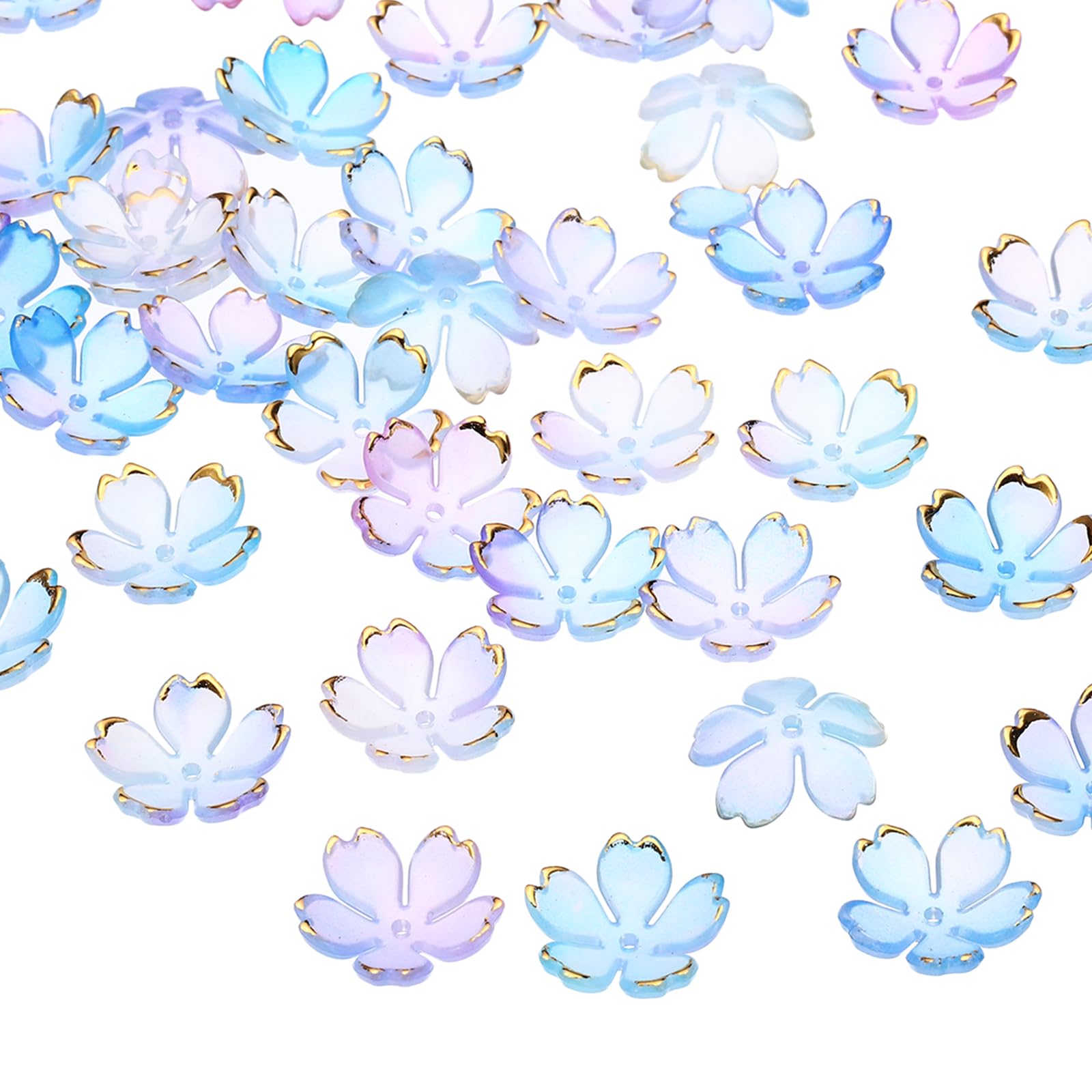 PATIKIL Acrylic Flower Beads, 100 Pcs 18mm Gold-Plated Gradient Cherry Blossom Floral Spacer Beads for Bracelets, Earrings, Necklace, Jewelry Making and DIY Crafts,Blue-Violet Gradient