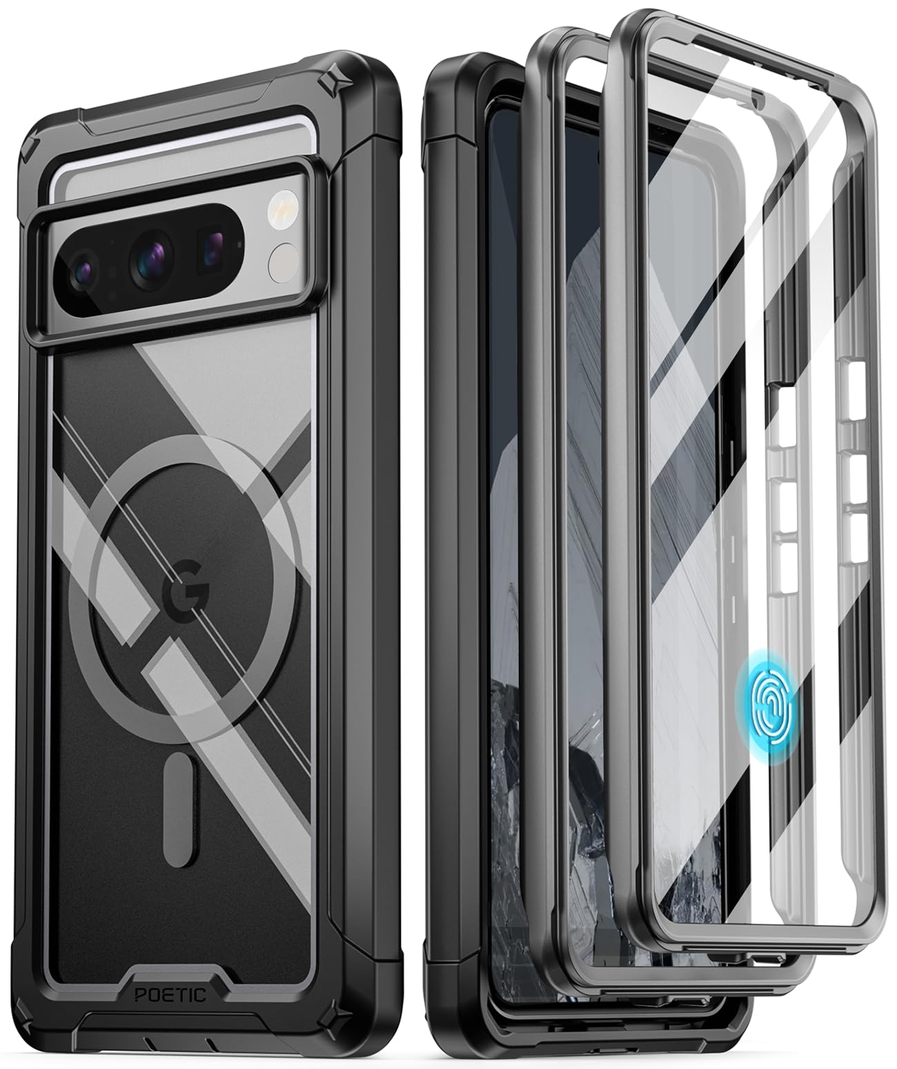 Poetic Guardian MagPro Case Compatible with Pixel 8 Pro 5G,[Compatible with MagSafe] Built-in Screen Protector Work with Fingerprint ID, Full Body Shockproof Rugged Clear Cover Case, Black/Clear — image 1
