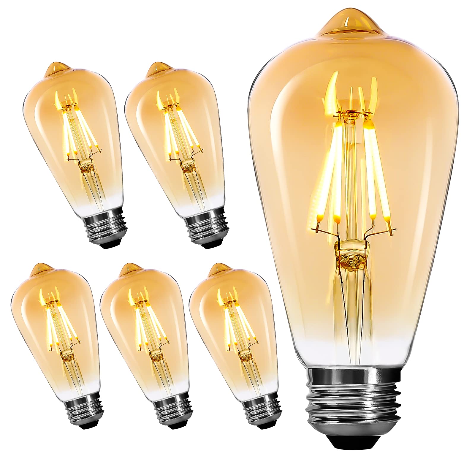 Lucalda LED Vintage Edison Bulbs, LED Edison Bulb E27 Screw 4W (40W Equivalent), ST64 Amber Glass LED Filament Light Bulb, Retro Antique Decorative Bulbs Screw in Light Bulb, Warm White 2700K, 6 Pack