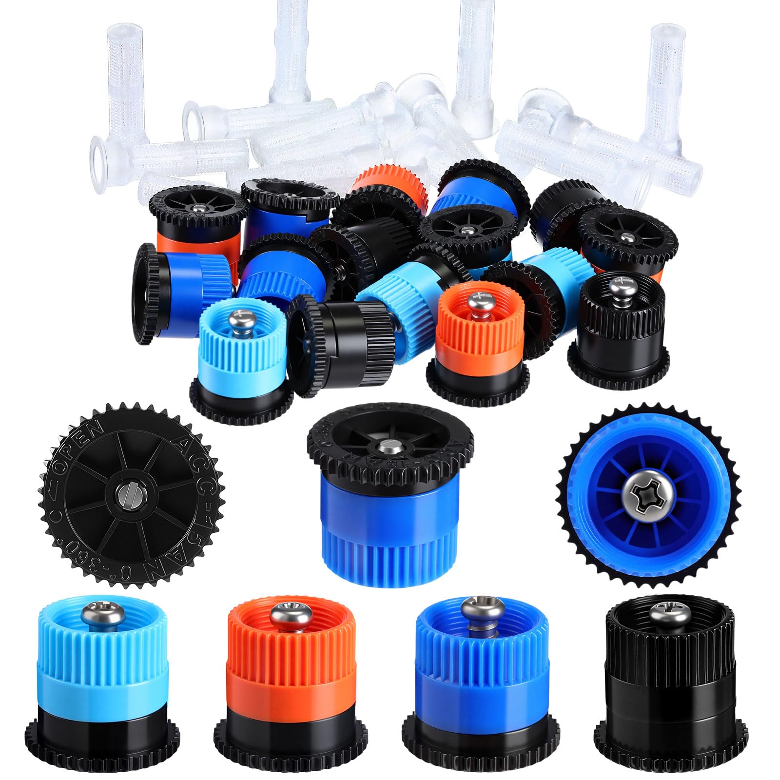Photo 1 of Honoson 16 Pcs Variable Arc Nozzle Radius High Efficiency Replacement Pop up Sprinkler Heads Compatible with Rainbird, Hunter, Orbit Pop-up Sprinklers(Blue, Black, Orange,4/6/15/17 Van)