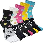 ABTRAV Women's Cotton Five Finger Toe Crew Socks - Novelty Mid-Calf Cute Sports Athletic Running Socks
