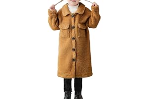 grehava Long Coat for Girls Fleece Jackets 4-7 Years Knee-Length Coats Winter Warm Light Overcoat