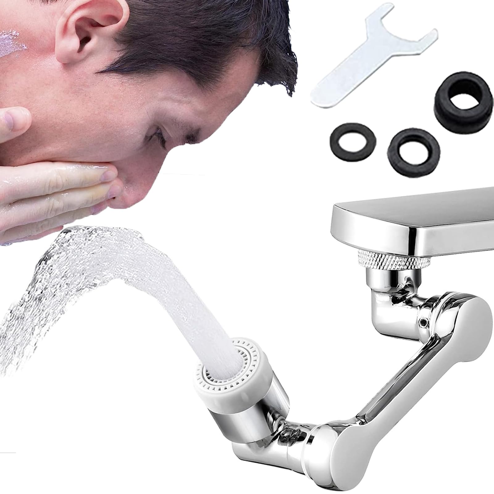 1080° Rotating Faucet Extender Aerator, Alloy Swivel Splash Filter Faucet for 22/24MM Threaded Taps, Big Angle Aerator Sink Face Wash Attachment with 2 Water Outlet Modes for Kitchen, Bathroom
