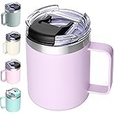 ALOUFEA 12oz Insulated Coffee Mug Cup with Handle, Stainless Steel Travel Coffee Mug with Flip Lid, Double Wall Vacuum Coffee Tumbler,Lavender