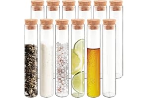 HUAOU 12pcs 10ml Glass Test Tube with Cork Stopper, 15x100mm Small Candy Storage Tube with Cap, Flat Bottom Tube, Plant Propagation Vase, Vial Set for Scientific Experiments Lab Liquid Party Decor