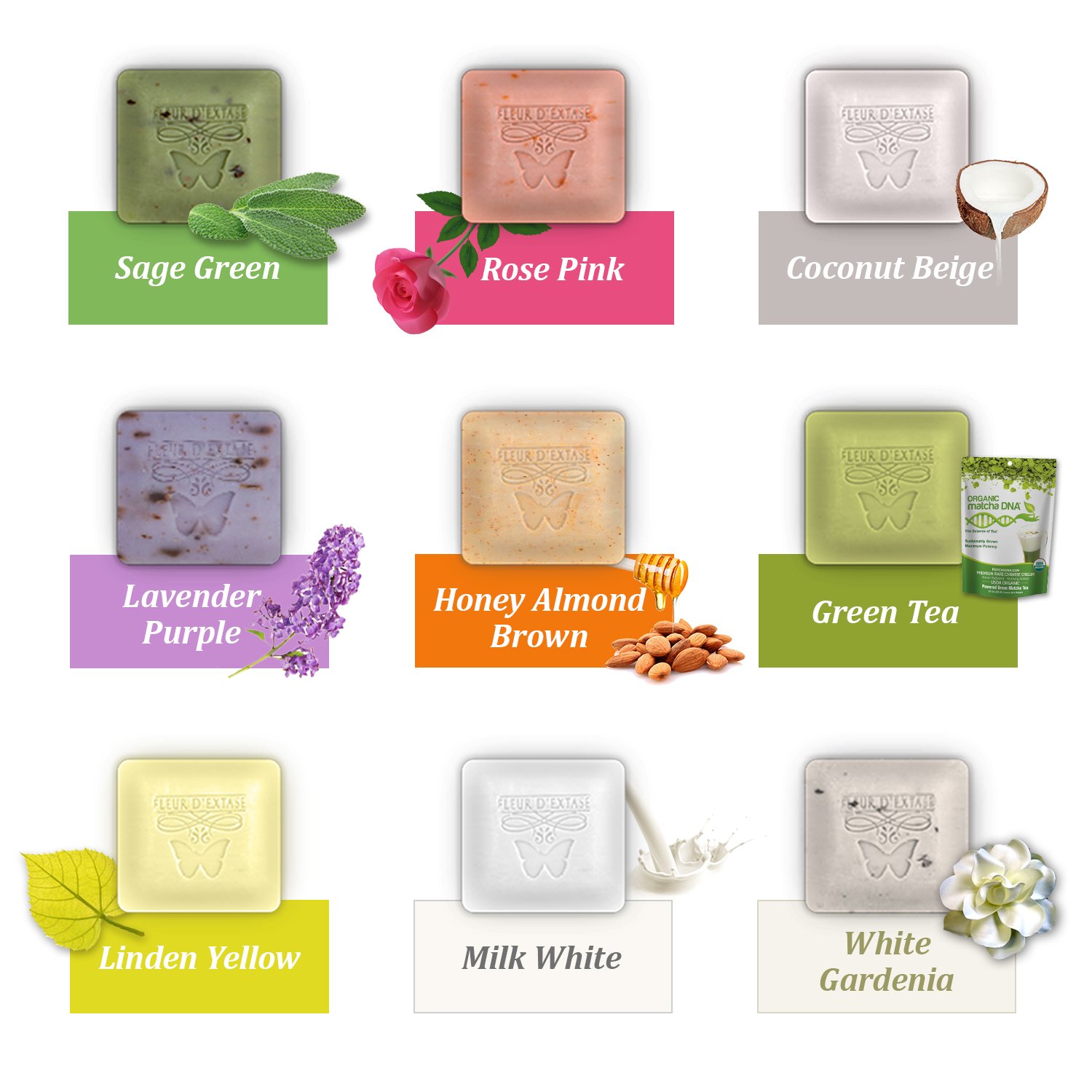 Fleur D' Extase (Ecstacy) Soap 25 Gram Bars Of Guest Soaps - All Natural (Gift Set of 9 Soaps): Beauty