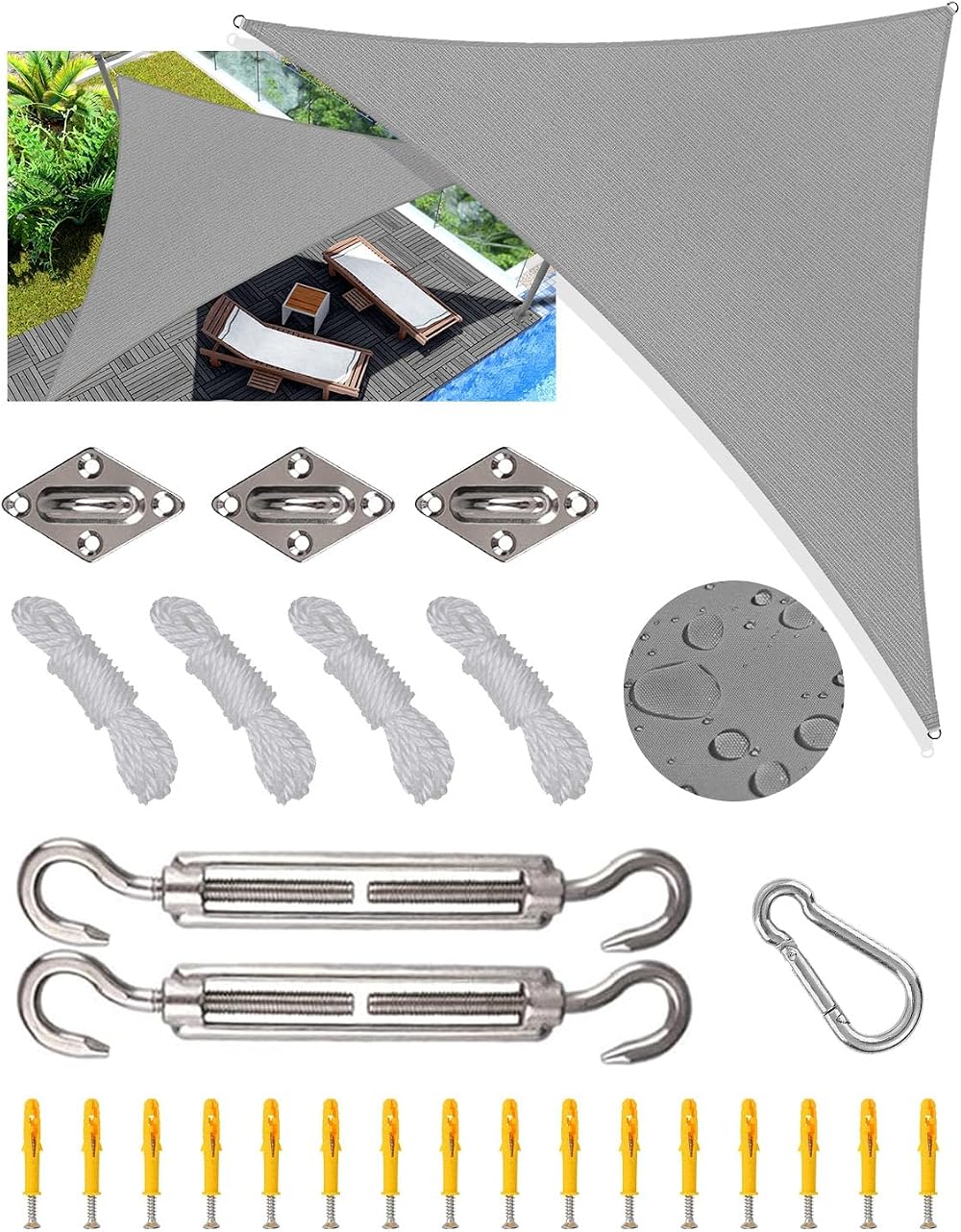 MOXTOYU Triangle Sun Shade Sail Waterproof 3x3x4.3m PES Awning 98% UV Block