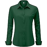 hearain Soft Wrinkle-Free Women's Button Down Dress Shirts Solid Long Sleeve Work Blouses Fit Stretch Casual Tops XXS-6XL