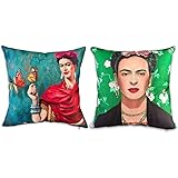 Multiart Set of 2,Decorative Throw Pillow Covers for Couch,Sofa,Bed,Oil Painting Frida Kahlo Decorative Square Throw Pillow Case 18 x 18inch,Cushion Cover Linen/Cotton,Red/Indigo/Green/Brown