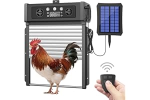 LOBELINE Automatic Chicken Coop Door Solar Powered, LCD Screen Chicken Door with Timer & Light Sensor, 4 Modes Auto Coop Door Solar, Anti-Pinch & Weather-Resistant Chicken Door with Remote Control
