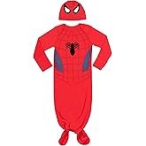 Marvel Avengers Spider-Man Captain America Baby Cosplay Sleeper Gown and Hat Newborn to Infant