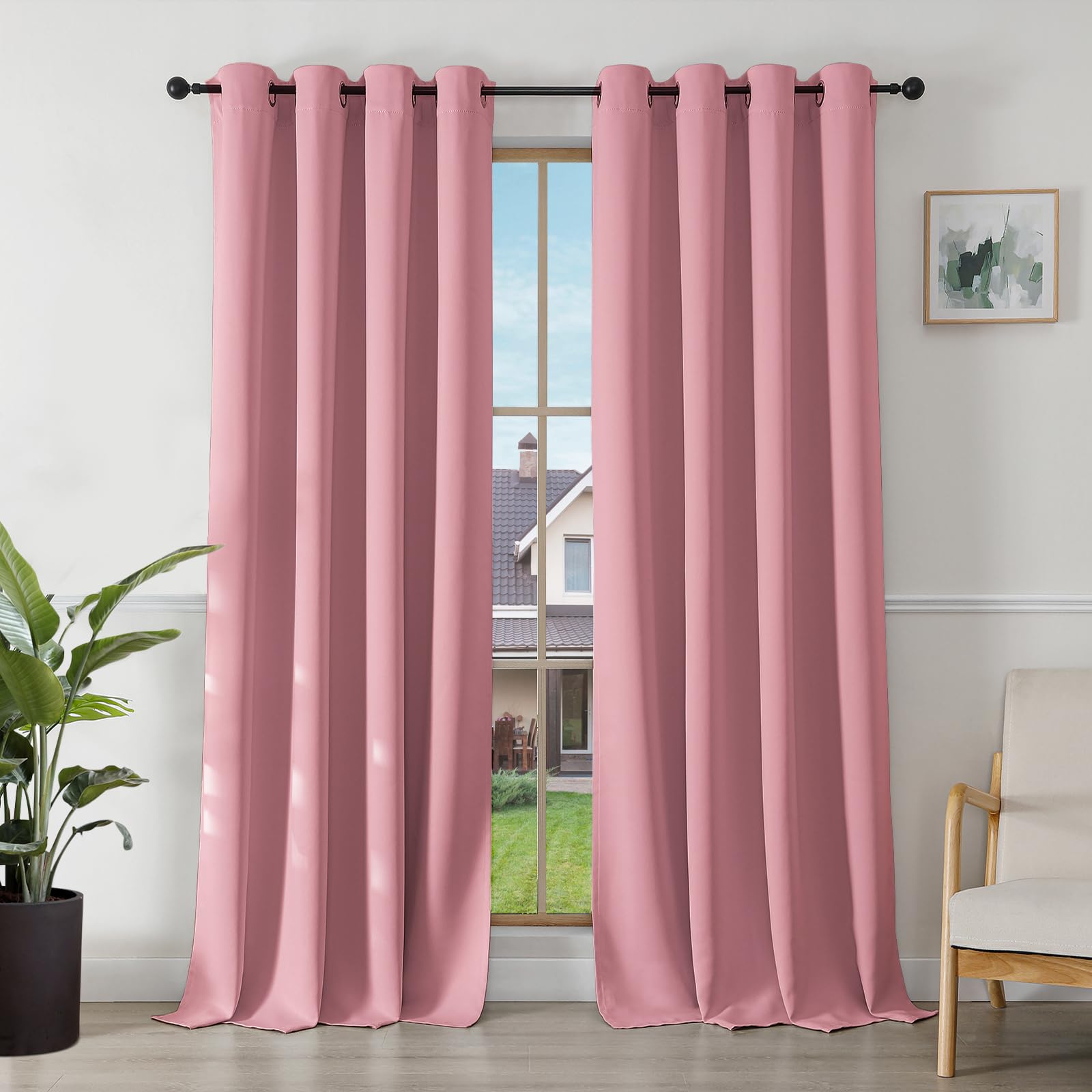 Joydeco Blackout Curtains for Bedroom 55 x 96 Inch, Eyelet Thermal Insulated Energy-saving Drapes for Room Darkening Light Filtering, Long Window Treatments 96 Inch Drop, 2 Panels - Dream Pink