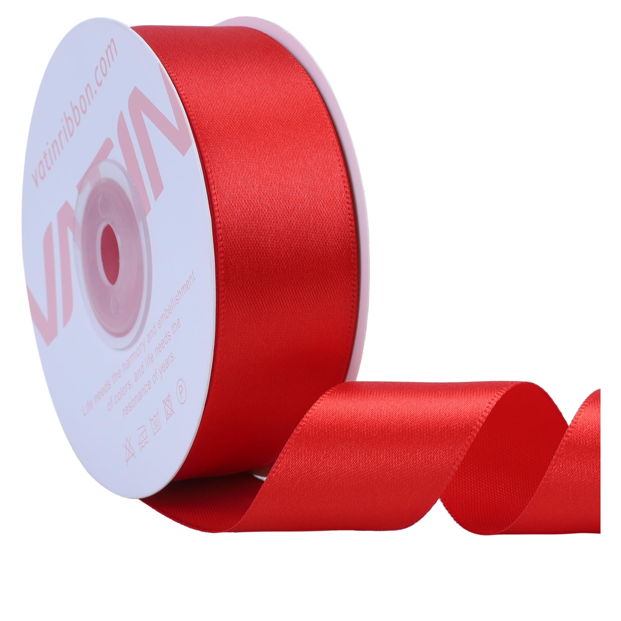 VATIN Red Satin Ribbon Polyester 25mm X 23m(25 Yards) Craft Fabric Ribbon Perfect for Gift Wrapping,Hair Bow,Party Balloon Trimming, Cake Decoration Sewing and Other Craft Projects